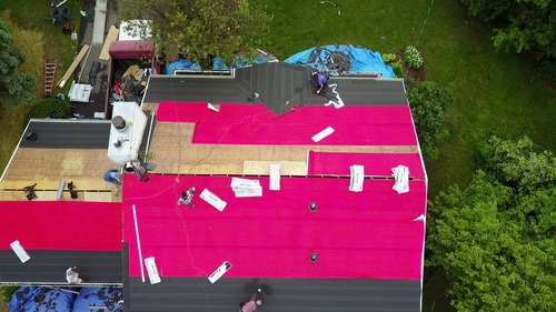 Overhead view of a roof.
